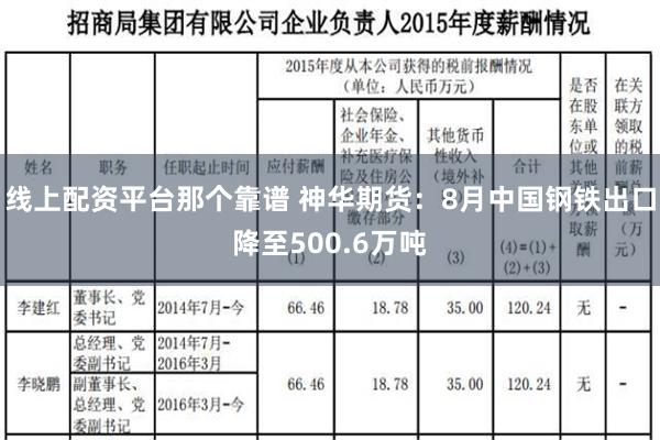 线上配资平台那个靠谱 神华期货：8月中国钢铁出口降至500.6万吨